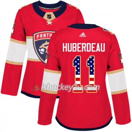 Dame NHL Florida Panthers Trøje Jonathan Huberdeau 11 Adidas 2017-2018 Rød USA Flag Fashion Authentic